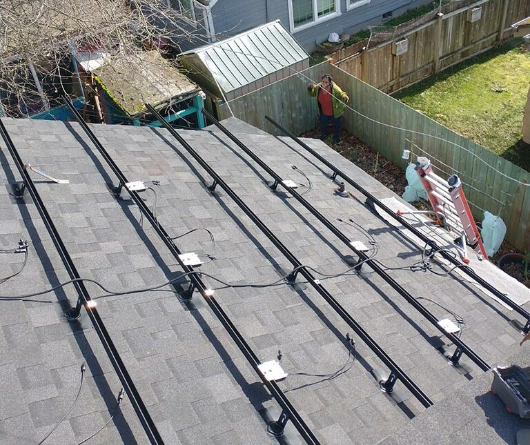 The racking installed on Media Island's roof